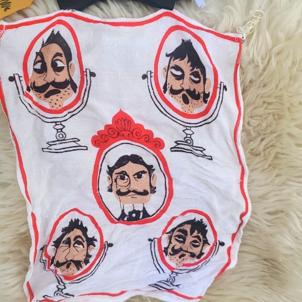 VTG Cream Black Hankie Image Men's Mostache BAD HAIR DAY wood rod wall decor DA - Picture 2 of 5
